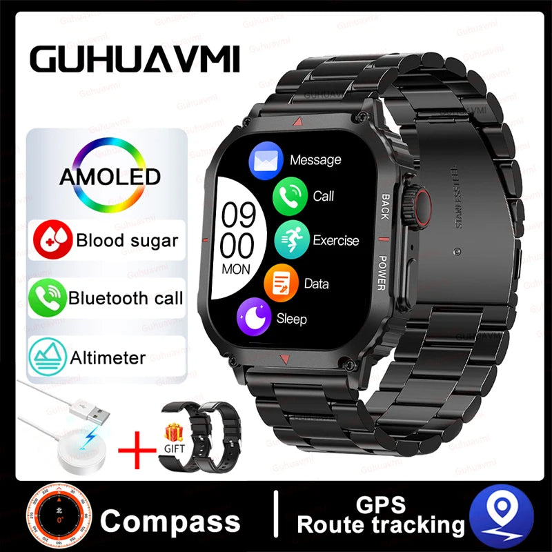 Relógio inteligente de glicose no sangue - Saúde e rastreador GPS NFC SmartWatch para iPhone Android