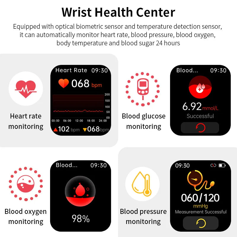 2024 New Blood Glucose Sugar Smart Watch  - 24 Hour Heart Rate Fitness Tracker