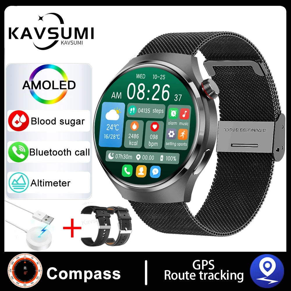 Relógio inteligente GT4 Pro de glicose no sangue - SmartWatch NFC com rastreador de saúde e GPS para iPhone Android