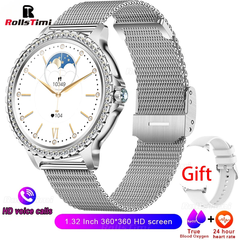 Fashion Luxury Gold Women Smart Watch Heart rate Blood Oxygen Sleep Monitoring Diamond Bracelet Bluetooth Call Smartwatch Ladies