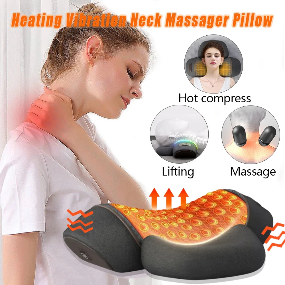 Electric Neck Massage Pillow Heating Vibration Neck Massager Back Cervical Traction Relax Sleeping Memory Foam Spine Support