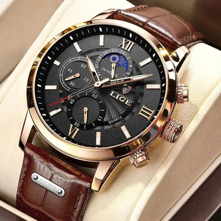 LIGE LuxLeather - Luxury Leather Quartz Sport Watch