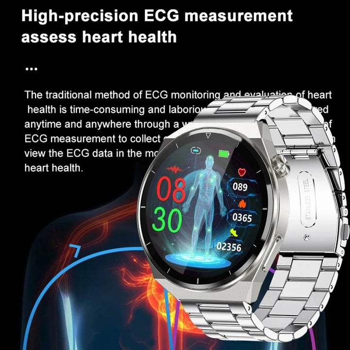 2024 novo tratamento a laser três alta relógio inteligente homem ecg ppg freqüência cardíaca açúcar no sangue saúde rastreador relógio inteligente para android ios