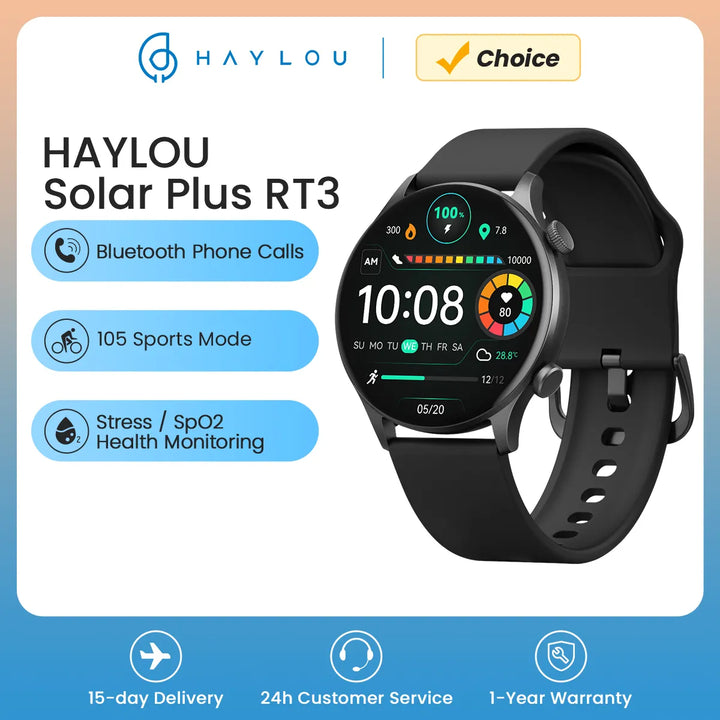 HAYLOU Solar Plus RT3 Relógio Inteligente - Bluetooth Chamada Telefônica 1.43 "Display AMOLED Smartwatch Monitor de Saúde IP68 Relógio Esportivo À Prova D 'Água
