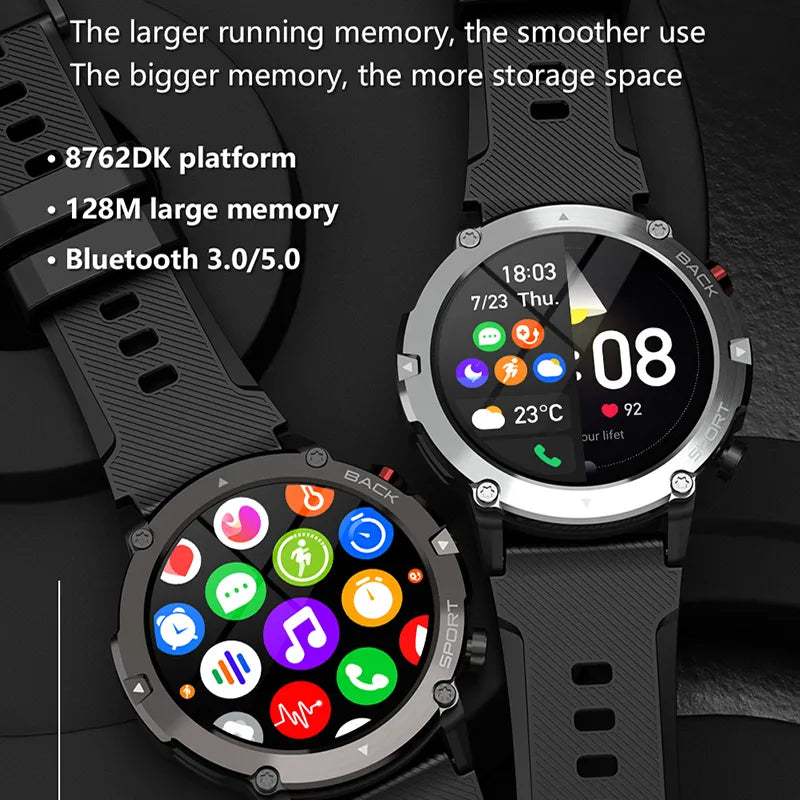 Relógio inteligente militar C21 Bluetooth Call Fitness Tracker 5ATM à prova d'água - para iPhone Android Phone 2023