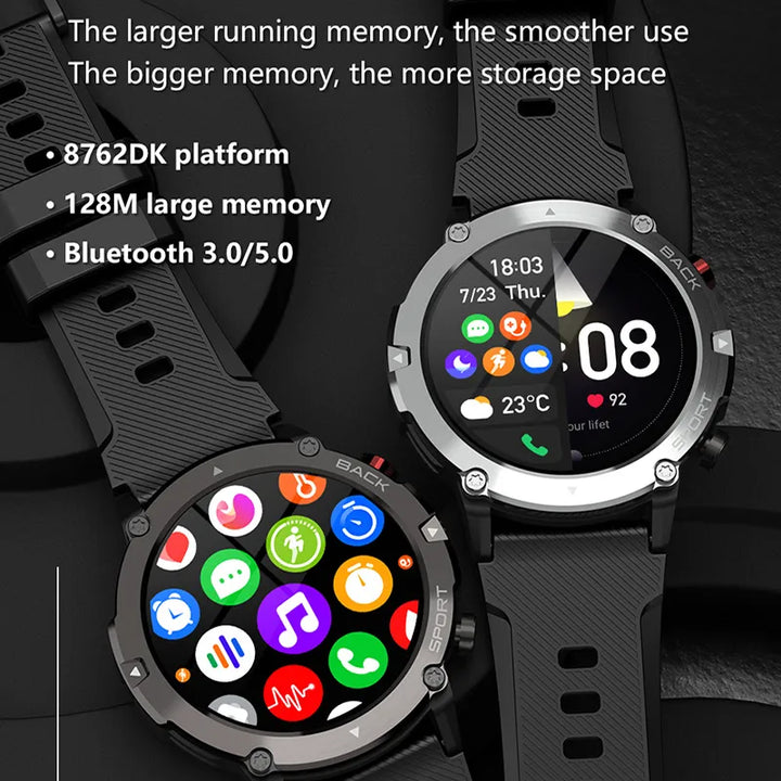 Military C21 Smart Watch Bluetooth Call Fitness Tracker 5ATM Waterproof- for iPhone Android Phone 2023