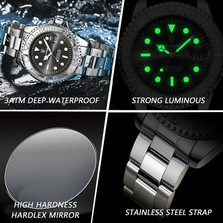 POEDAGAR Luxury Men's Quartz Watch - Waterproof, Luminous, Stainless Steel, Business & Sports