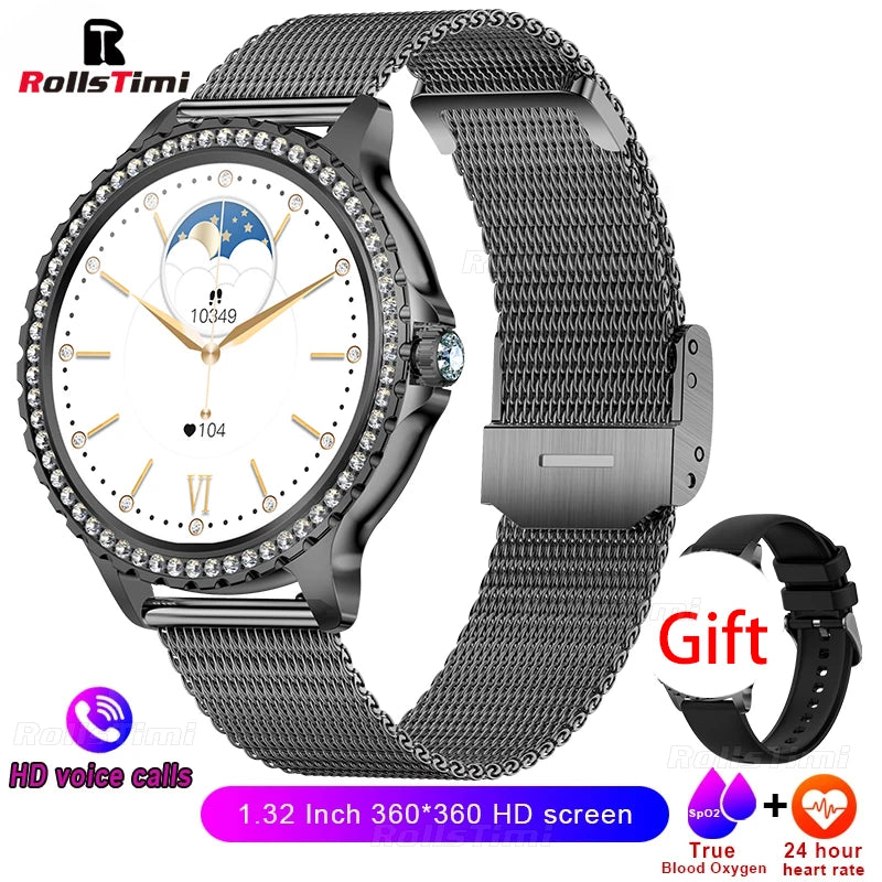 Fashion Luxury Gold Women Smart Watch Heart rate Blood Oxygen Sleep Monitoring Diamond Bracelet Bluetooth Call Smartwatch Ladies