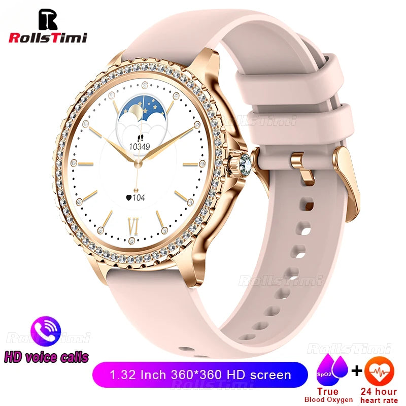 Fashion Luxury Gold Women Smart Watch Heart rate Blood Oxygen Sleep Monitoring Diamond Bracelet Bluetooth Call Smartwatch Ladies