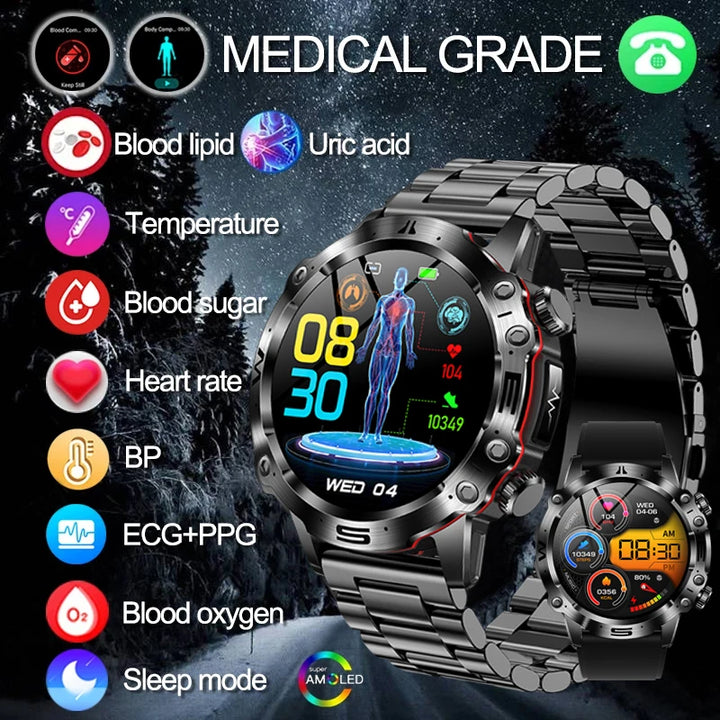 AI Medical Diagnosis Smart Watch-2024 New Blood Lipids Uric Acid Blood Glucose watch - ECG+PPG Fitness Tracker