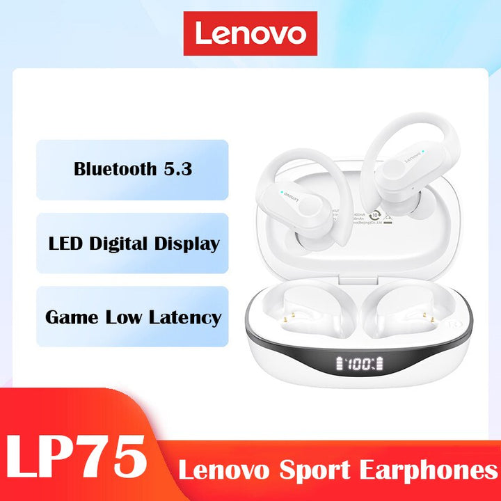 Fones de ouvido Lenovo LP75 Bluetooth 5.3 com suporte para esportes e condicionamento físico