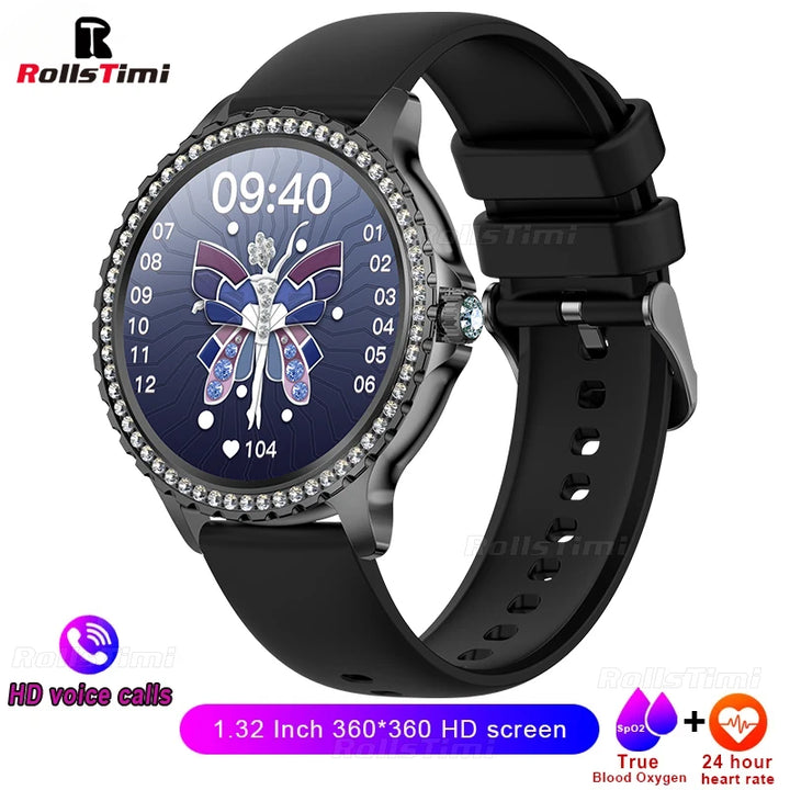 Fashion Luxury Gold Women Smart Watch Heart rate Blood Oxygen Sleep Monitoring Diamond Bracelet Bluetooth Call Smartwatch Ladies