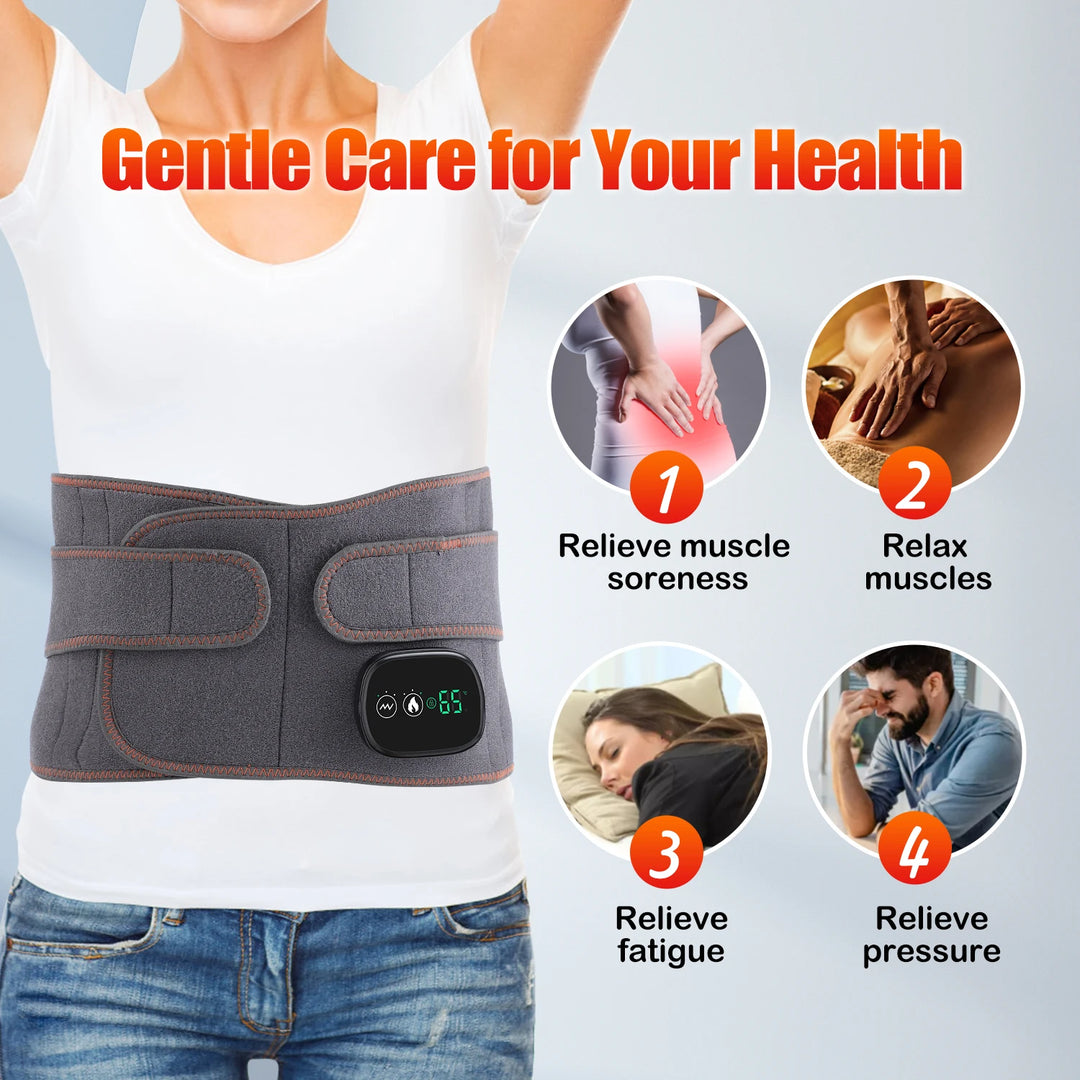 Electric Heating Waist Massage Belt Far Infrared Vibration - Hot Compress Lumbar Brace Therapy Massager Back Support