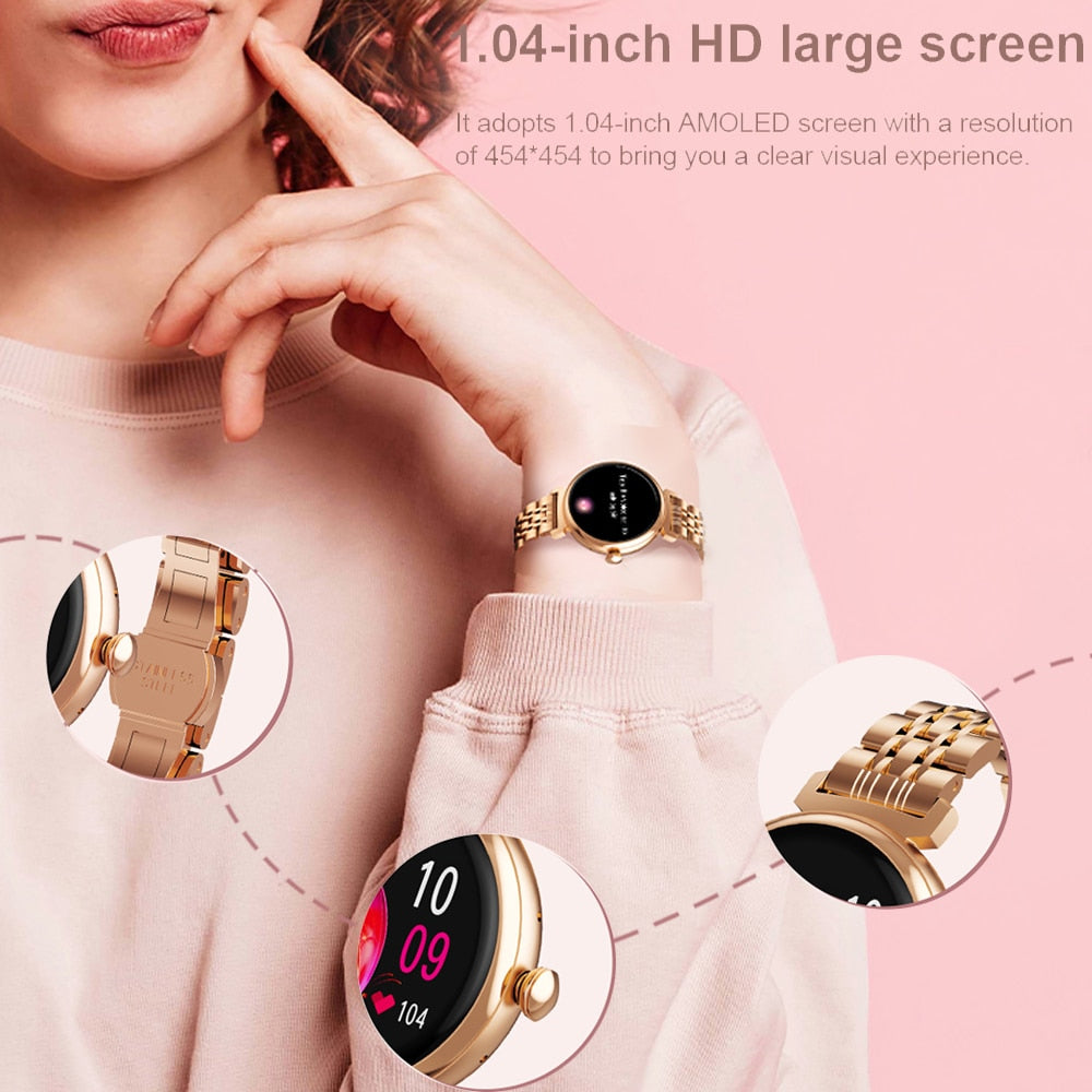 Relógio inteligente feminino da moda tela AMOLED de 1,04 polegadas