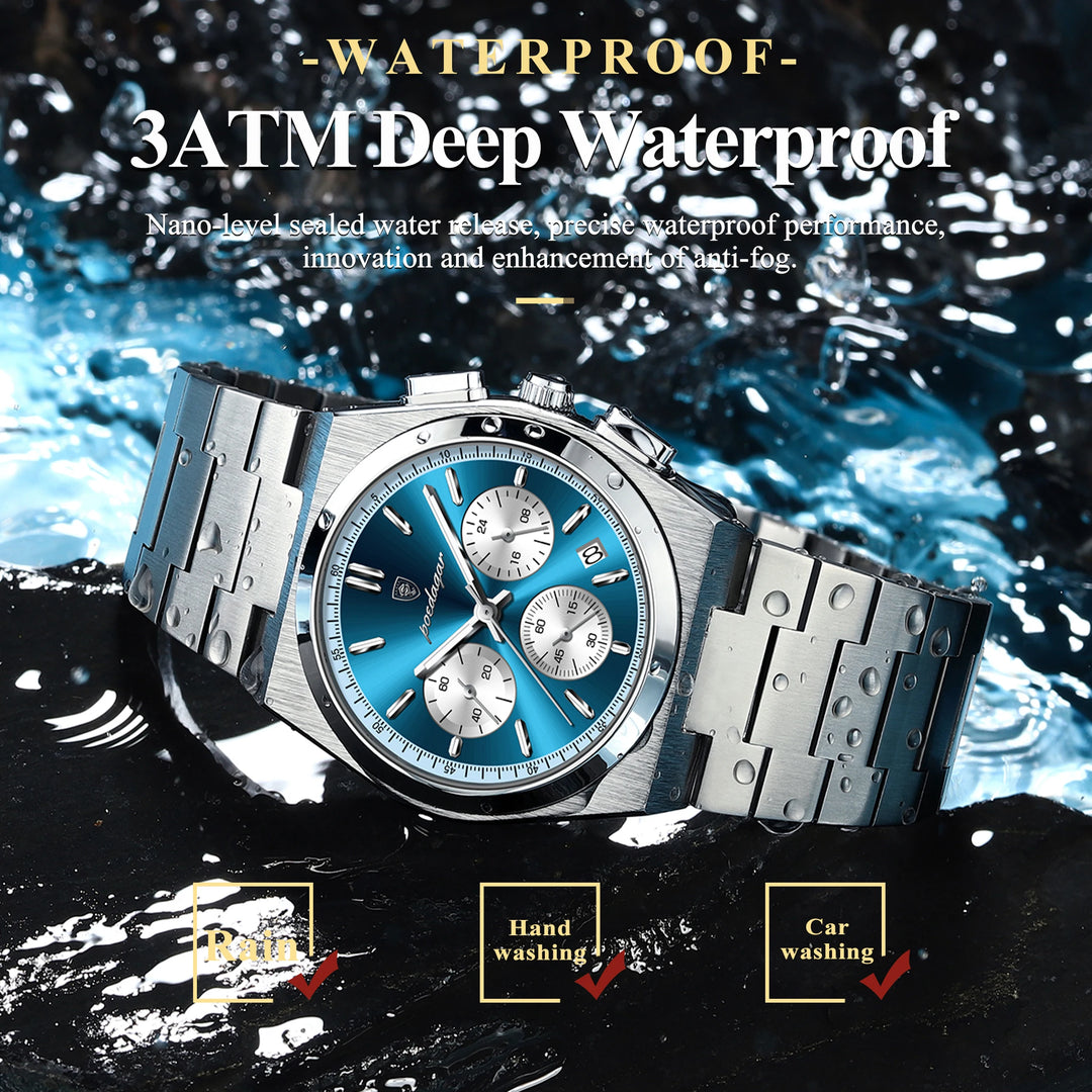 POEDAGAR Luxury Men's Quartz Military Chronograph - Waterproof, Luminous, Stainless Steel