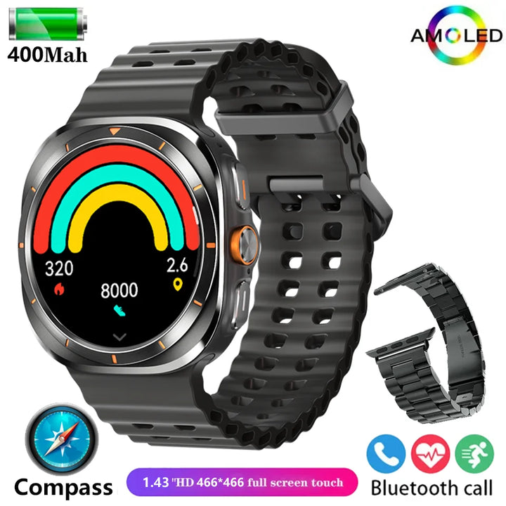 2025 New For Samsun Galaxy 7 Ultra AMOLED Smart Watch Men Blood Glucose Heart Rate Bluetooth Call NFC GPS Tracker Men Smart Watch