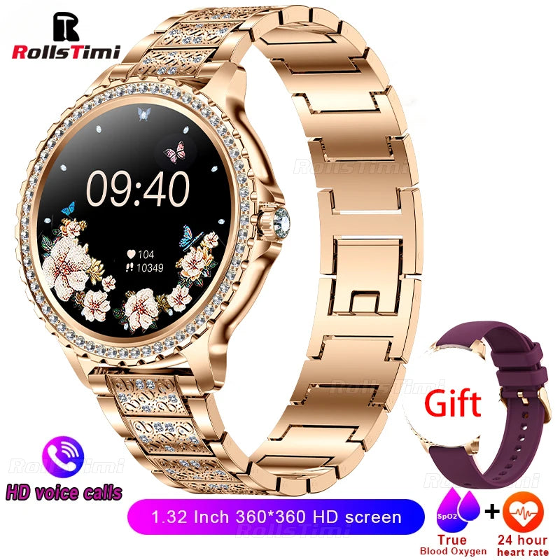 Fashion Luxury Gold Women Smart Watch Heart rate Blood Oxygen Sleep Monitoring Diamond Bracelet Bluetooth Call Smartwatch Ladies