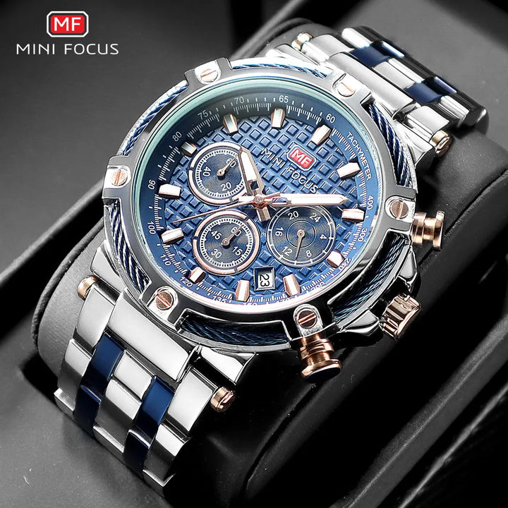 MINI FOCUS  Men Watch -Chronograph Luminous Wristwatch with Date 24-hour