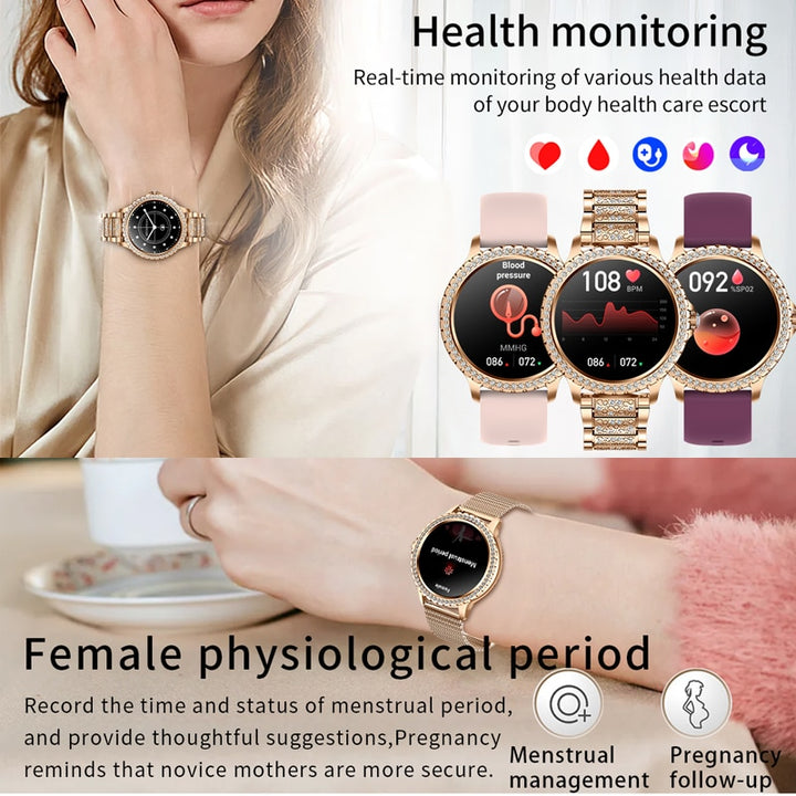 Smartwatch feminino com tela AMOLED para Android IOS