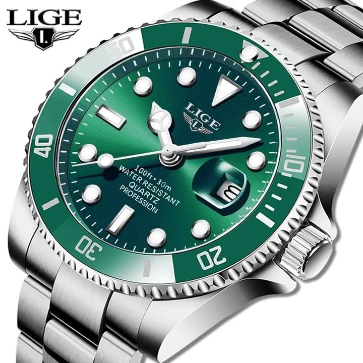 LIGE Luxury Diver Watch - 30ATM Waterproof, Date, Quartz