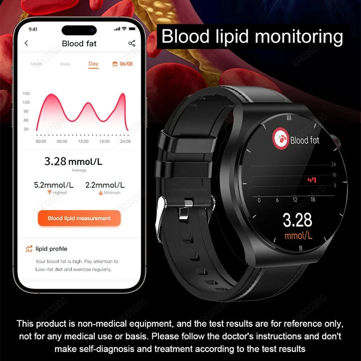 2024 Novo relógio inteligente para tratamento a laser - Monitoramento de saúde de ECG + PPG de grau médico de lipídios no sangue e ácido úrico