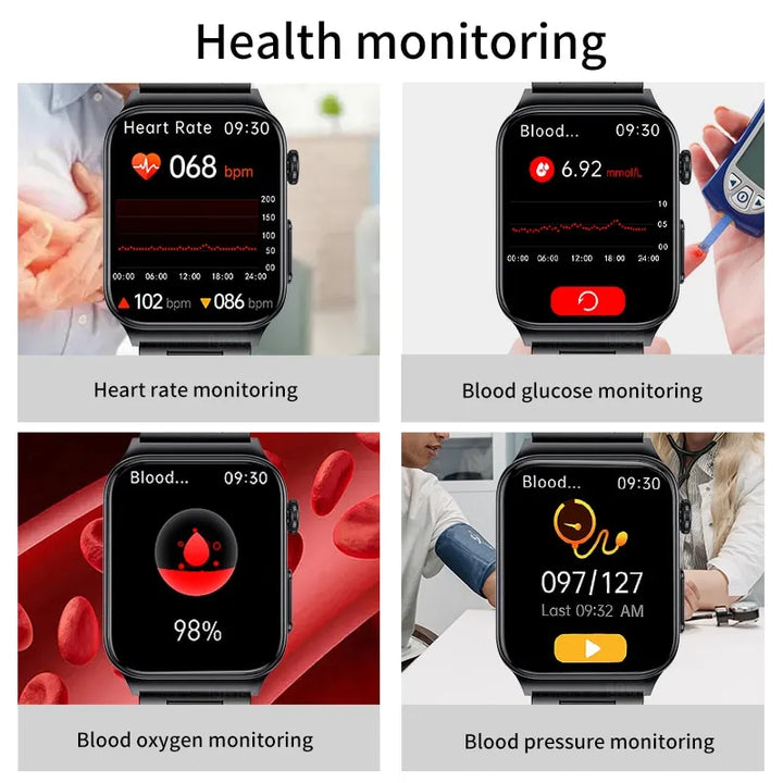 New Blood Glucose Monitor Health Smart Watch - Men ECG+PPG Blood Pressure Measurement IP68 Waterproof