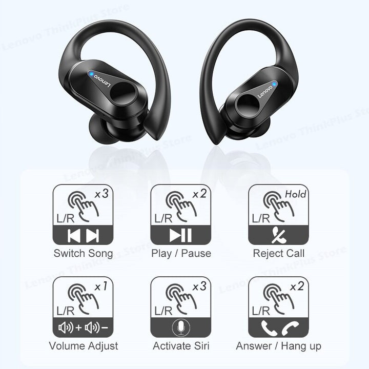 Fones de ouvido Lenovo LP75 Bluetooth 5.3 com suporte para esportes e condicionamento físico