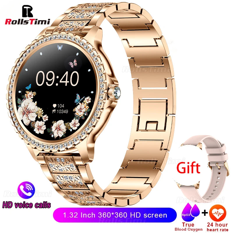 Fashion Luxury Gold Women Smart Watch Heart rate Blood Oxygen Sleep Monitoring Diamond Bracelet Bluetooth Call Smartwatch Ladies