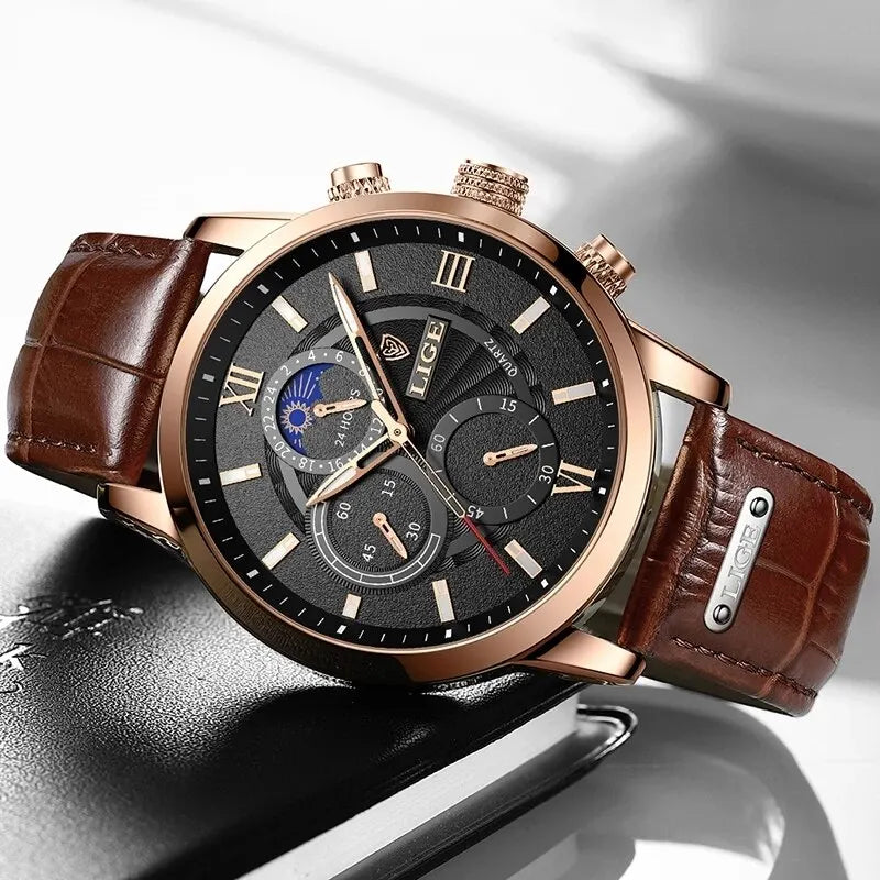 LIGE LuxLeather - Luxury Leather Quartz Sport Watch