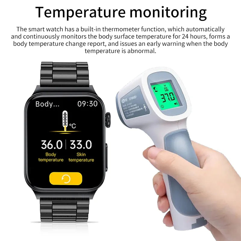 New Blood Glucose Monitor Health Smart Watch - Men ECG+PPG Blood Pressure Measurement IP68 Waterproof