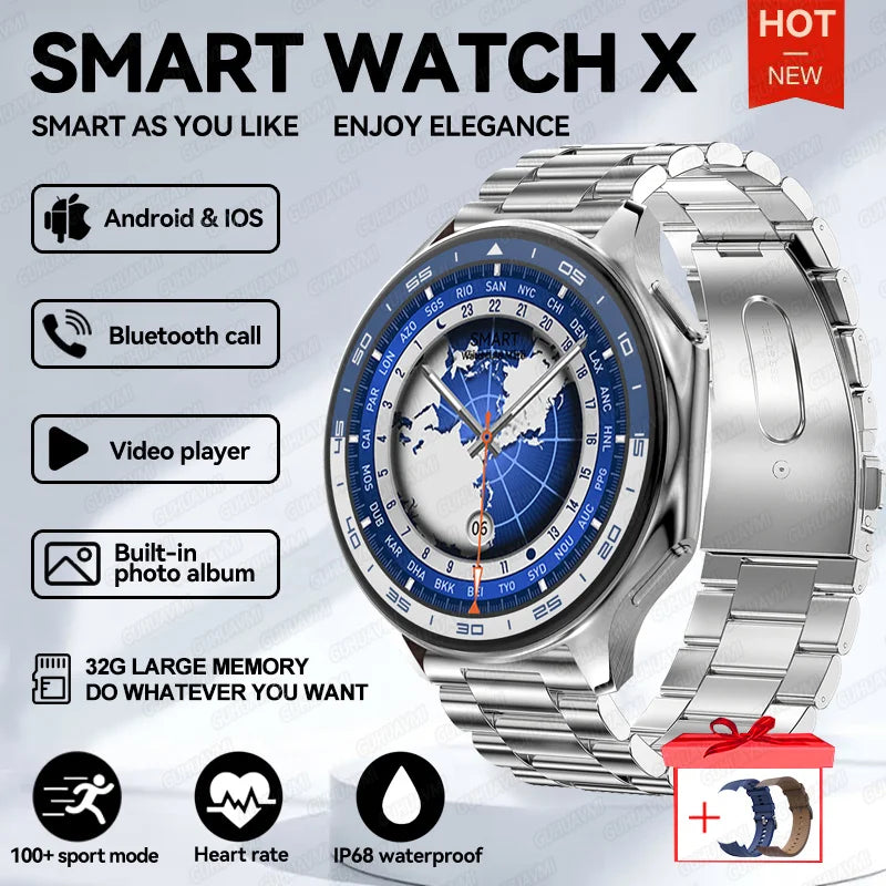 2024 New For OPPO Watch X Smart Watch 4G Memory Music Video Bluetooth Call IP68 Waterproof AMOLED Smartwatch For TWS Earphones ﻿