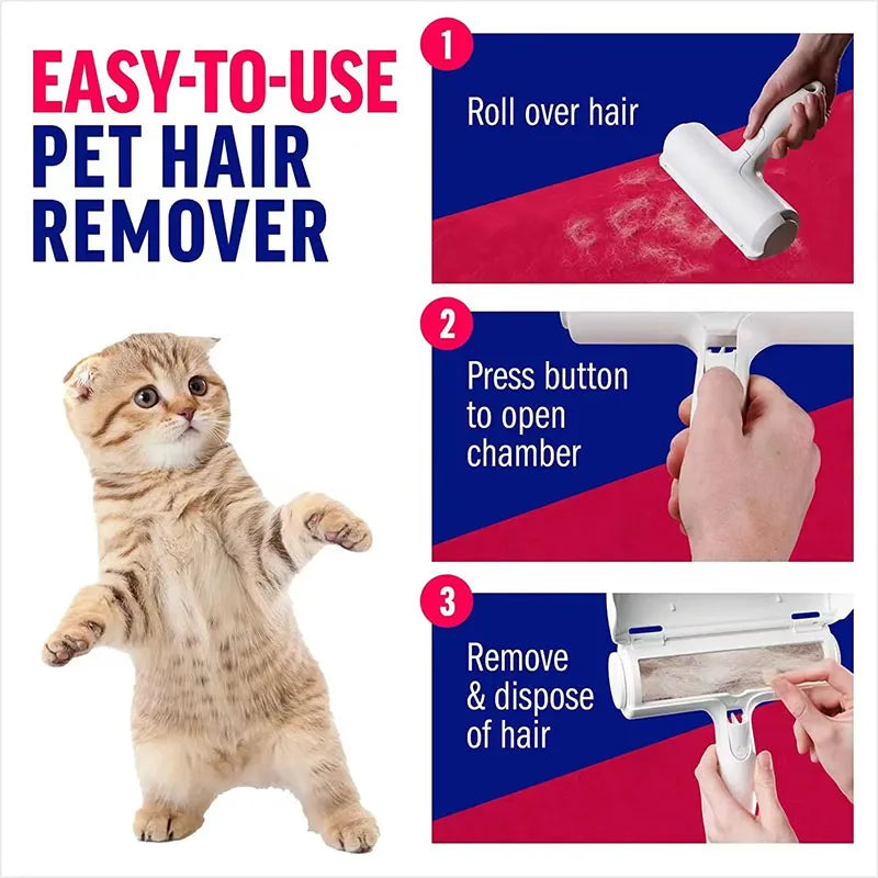 Removedor de pelos de animais de estimação, rolo de remoção automática de pelos de cães e gatos, removedor de pelos de animais de estimação, limpeza com uma mão