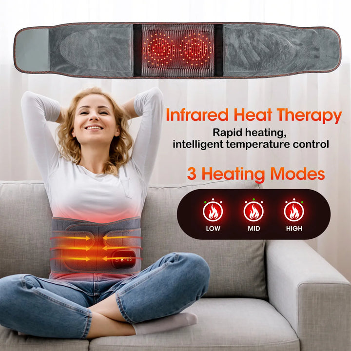 Electric Heating Waist Massage Belt Far Infrared Vibration - Hot Compress Lumbar Brace Therapy Massager Back Support