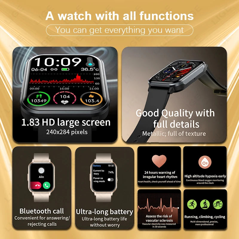 LIGE New 1.83 inch Women Smart Watch Health Monitor Thermometer Women’s Bracelet Bluetooth Call Lady Smartwatch For  Android ios