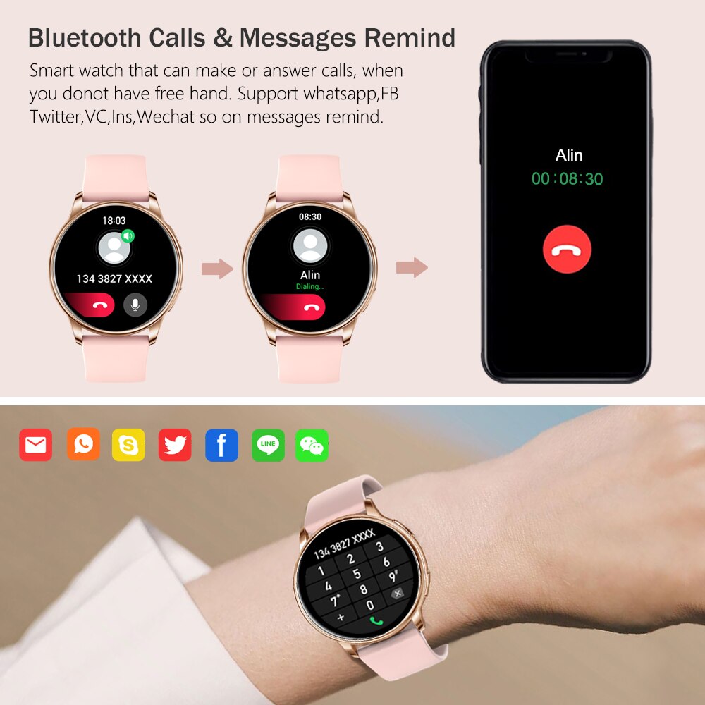 Senhora Smart Watch Custom Dial Fitness Tracker Heart Rate para Android IOS