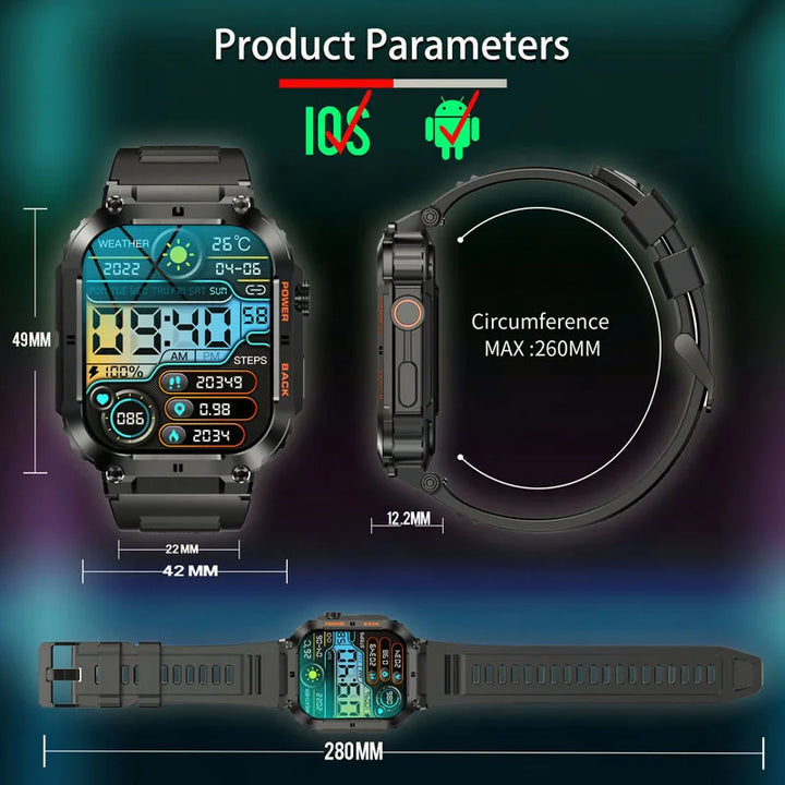 Esporte ao ar livre relógio inteligente masculino para android xiaomi ios ip68 à prova dip68 água relógios de fitness freqüência cardíaca 1.96 smartwatch smartwatch 2023 original