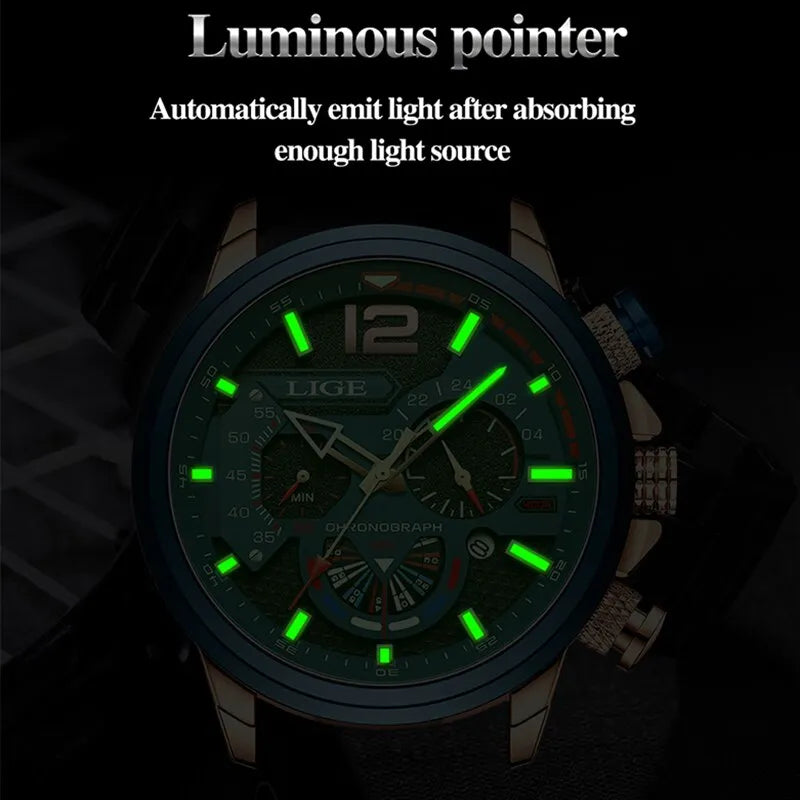 LIGE Fashion Watch - Luxury Chronograph Sport Mens Watches