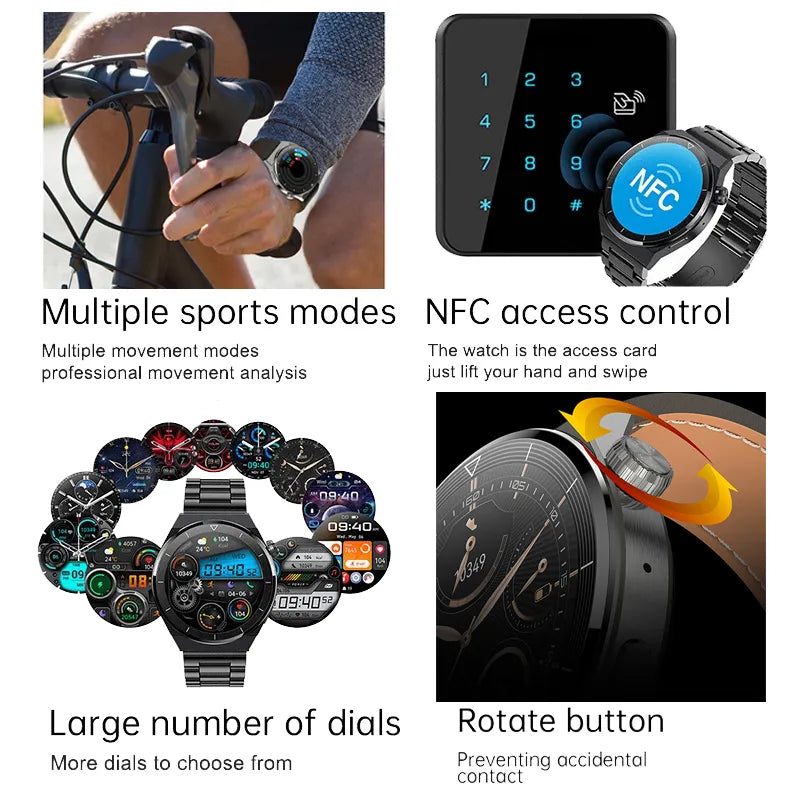 NFC Smart Watch - GT3 Pro AMOLED 390*390 HD Screen Heart Rate Bluetooth Call IP68 Waterproof SmartWatch