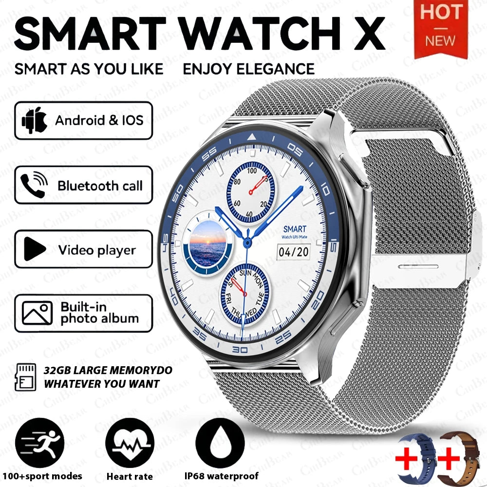 2024 New For HUAWEI IOS Watch X High-End Business Watch 32G Large Memory Album Smartwatch Men Sports Fitness Waterproof Bracelet