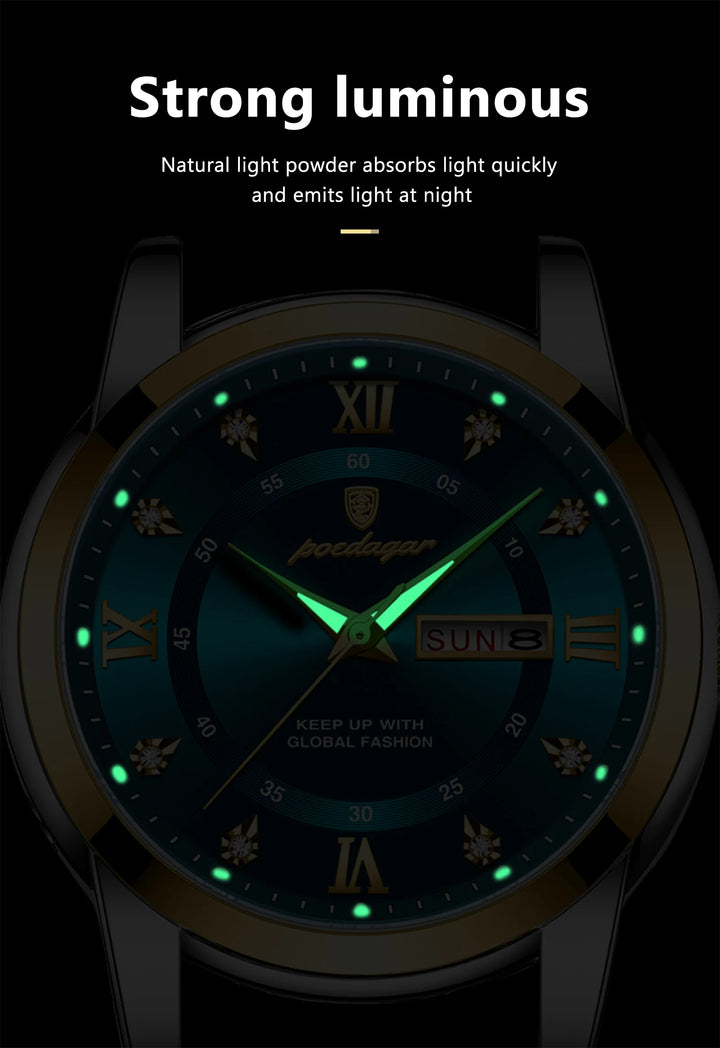 POEDAGAR Luxury Watch for Man Elegant Date Week Waterproof Luminous Men Watch Quartz Stainless Steel Sports Men's Watches reloj