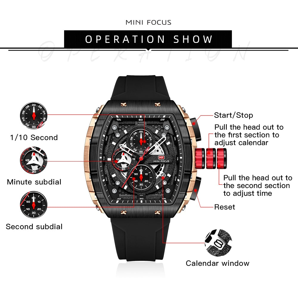 Men's Watches Fashion Sport Quartz Watch For Men Luxury Top Brand Waterproof Wristwatches Black Silicone Strap Relogio Masculino