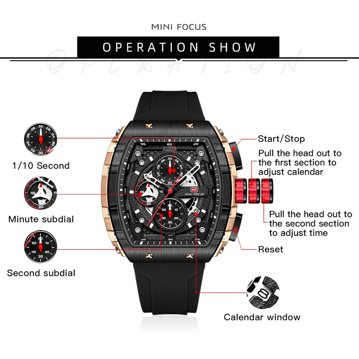 Men's Watches Fashion Sport Quartz Watch For Men Luxury Top Brand Waterproof Wristwatches Black Silicone Strap Relogio Masculino